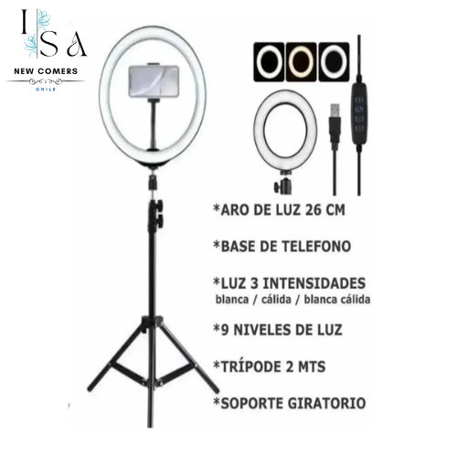 Aro de Luz LED 26 cm + Trípode 2.1 M